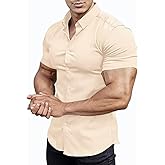 EOUOSS Men’s Muscle Fit Dress Shirts Athletic Slim Fit Short Sleeve Stretch Casual Button Down Shirt