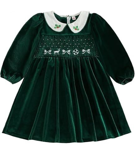 Girls Green Christmas Dress for Toddler Baby Girl Holiday Velvet Plaid Size 12 Months: Clothing, Shoes & Jewelry