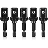 1/2 Impact Socket Adapter Set, 5PCS Black Drill Sockets Adapter 1/4 to 1/2 Drive Adapters Kit for Impact Driver Automotive DIY Extension Socket Bits Handle Nut Driver and Drills(1/2 Square Tip)