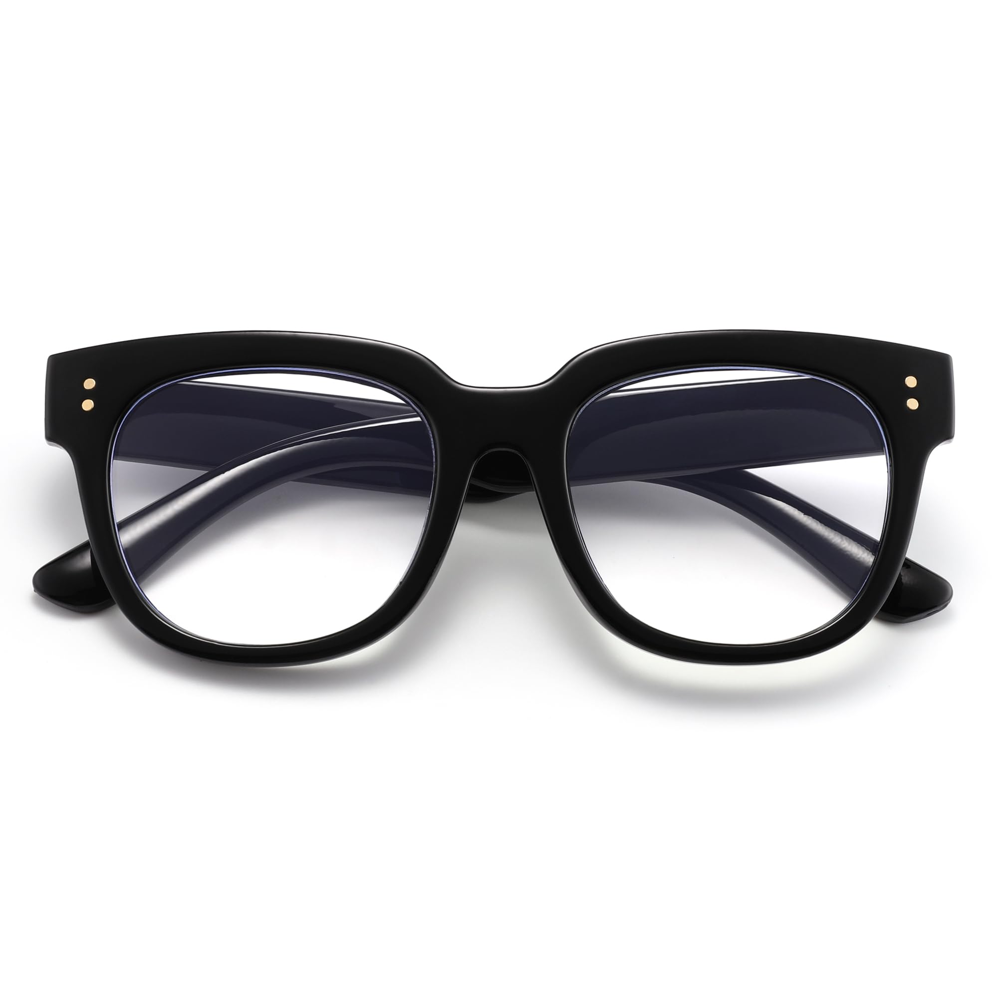 ZUVGEES Retro Oversized Blue Light Blocking Reading Glasses for Men and Women Square Thick Big Frame(Black,3.50)