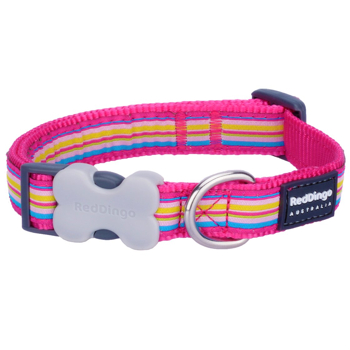 Red Dingo Bucklebone Dog Collar Design, Horizontal Stripes Hot Pink, Large 25mm