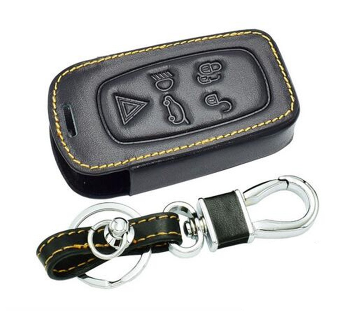 Happyit Leather Car Key Cover Case for Land Rover LR4 LR2 Discovery Range Rover Sport Evoque 5 Buttons Smart Keys Keychain Accessories