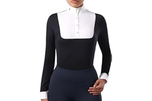 Harrison Howard Women's Equestrian Long Sleeve Riding Top Show Shirt Patchwork Design