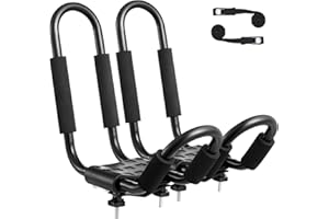 VEVOR Kayak Roof Rack 1 Pair J-Bar, Soft Roof Rack, Top Mount Tie Down, Carrier for Kayak, Surf Board, Canoe, SUP, Ski Board,
