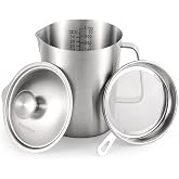 304 Stainless Steel Measuring Cup with Lid, Strainer, 32oz pitcher for Milk | 1000ml Metal Liquid Measuring Cup with ML/OZ Scale, Kitchen Pitcher for Baking, Coffee,Tea and Food Preparation