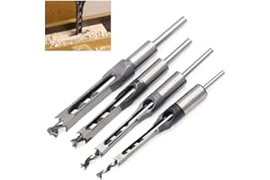 WSOOX Square Hole Drill Bits for Wood, Woodworking Hole Saw Mortising Chisel Drill Bits (Size: 1/4 inch, 5/16 inch, 3/8 inch, 1/2 inch)