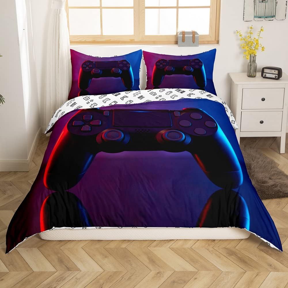 Gamepad Duvet Cover for Kids Boys Girls Teens Gamer Video Game Novelty Modern Game Controller Cover King Soft Microfiber Bedspread Cover Decor 3 Pcs Bedding with 2 Pillowcase
