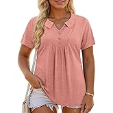 ROSRISS Womens Plus Size Tops Summer Fashion Short Sleeve Tees Casual Collared Polo Shirts Loose Fit Button Blouses XL-5XL
