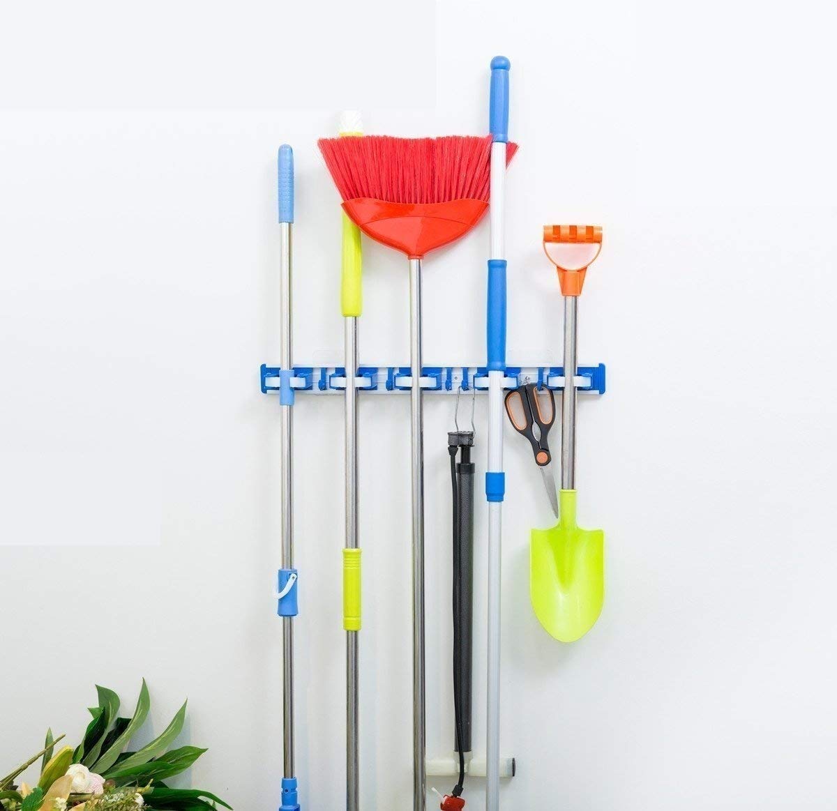 Aluminium Mop Holder and Broom Holder 5 Slots and 5 Hooks Wall Mounted