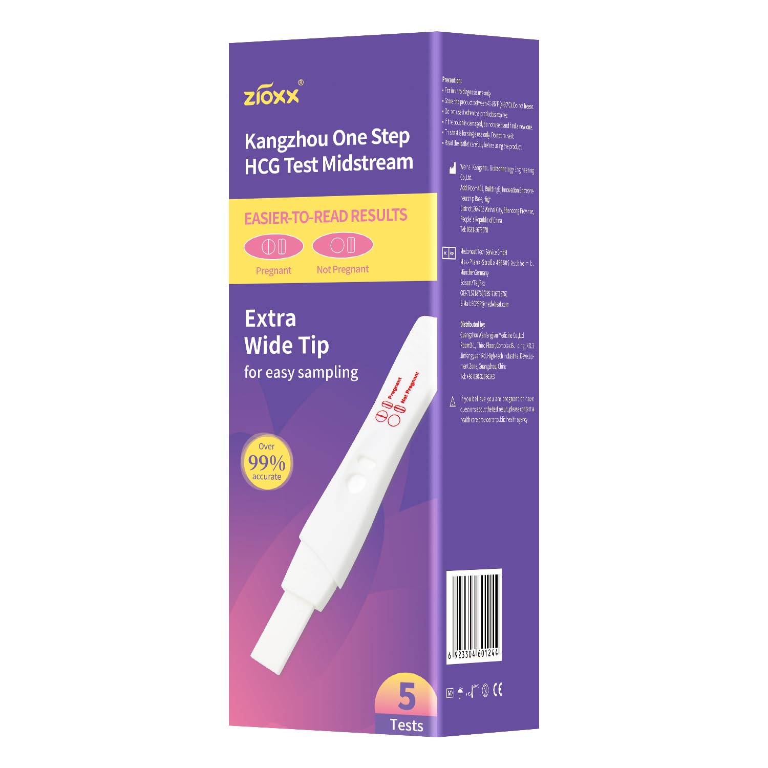 Zioxx Rapid Detection Pregnancy Test Sticks Early Result HCG Value Pack of 5 Test Kit
