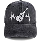 Guitar Heartbeat Hats for Guitarist Musician, Adjustable Embroidered Vintage Cotton Baseball Caps for Men Women