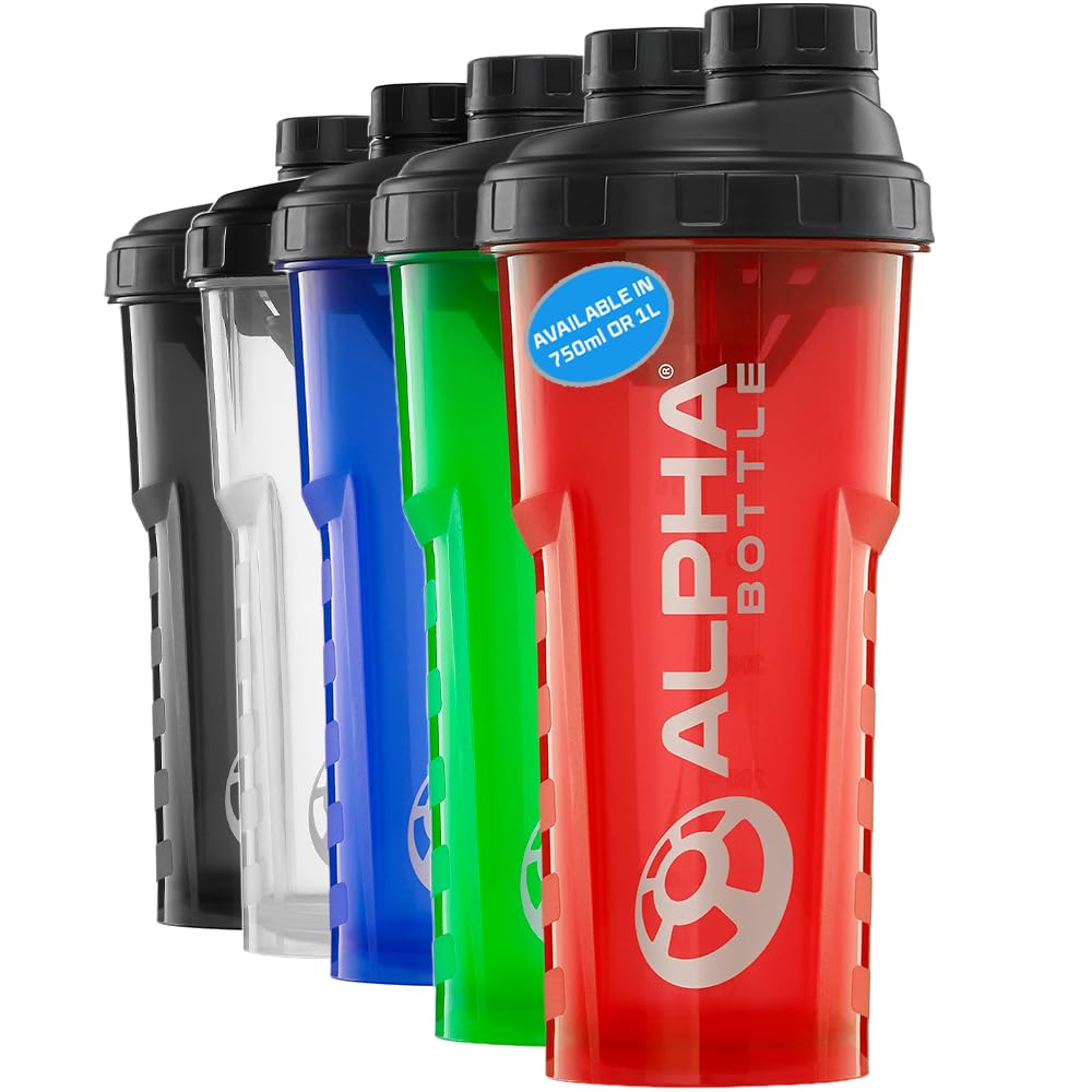 Alpha Designs Protein Shaker Bottle 750ml - 0.75L Gym Bottle for Protein Shakes - Leakproof Screw Cap - Red