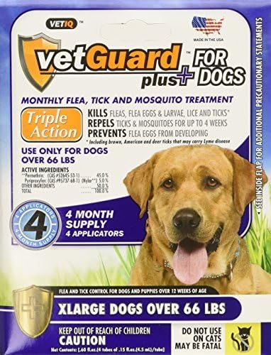 VetGuard Plus Flea &amp; Tick Drops for X-Large Dogs, Over 66 lbs, 4 Month Supply by VetGuard
