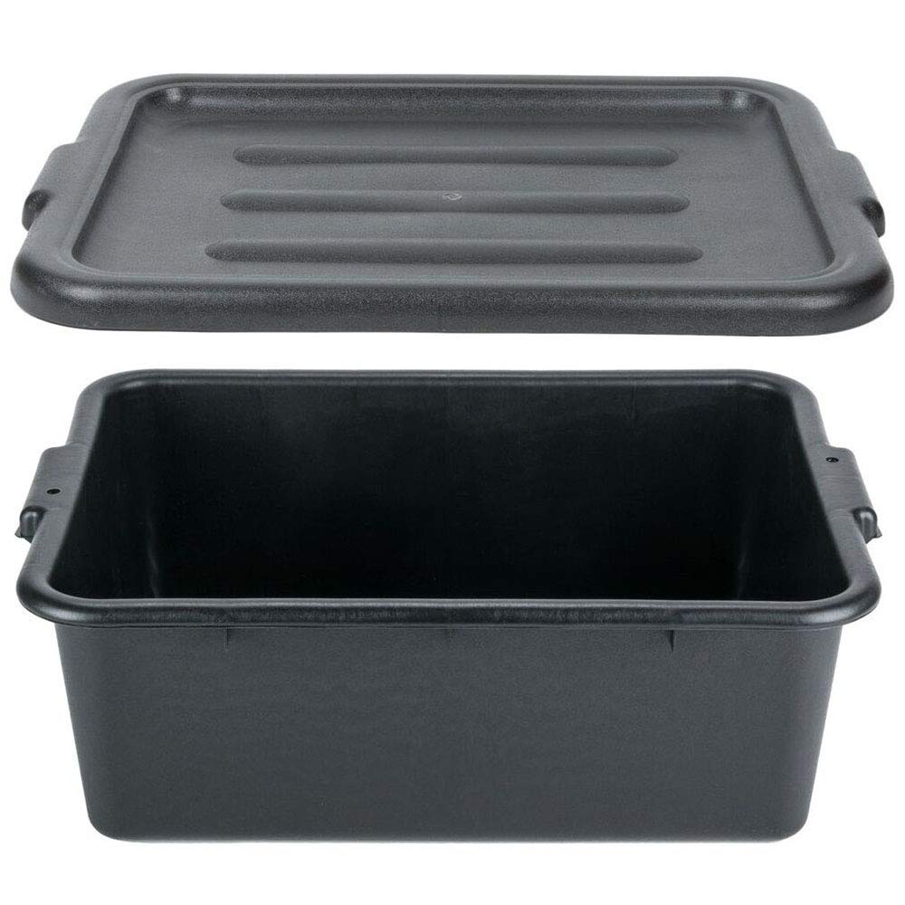Thaweesuk Shop 6 Pack 20" x 15" x 7" Black Polypropylene Bus Dish Plastic Restaurant Tub w/Lid of Set