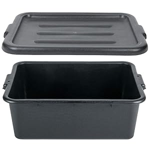 Thaweesuk Shop 6 Pack 20" x 15" x 7" Black Polypropylene Bus Dish Plastic Restaurant Tub w/Lid of Set