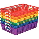 Really Good Stuff Plastic Desktop Paper Storage Baskets for Classroom or Home Use – Plastic Mesh Baskets in Fun Rainbow Colors – 14.25” x 10” – (Set of 6)