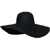 Women Wide Brim Sun Straw Hat Foldable Beach Floppy Hat with 15cm Brim Black