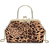 Leopard Evening Clutch Purse with Chain Cheetah Print Kiss Lock Evening Handbag and Purse Party Prom Evening Tote Bags
