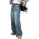 EMMIOL Baggy Jeans Men,y2k Jeans Cargo Design Wide Leg Loose Fit,Mens Denim Pants Vintage Skater Streetwear Relaxed