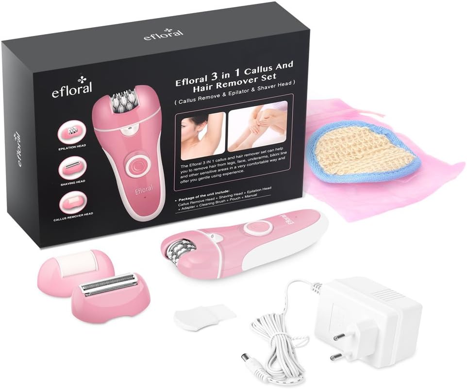 Efloral 3 in 1 Professional Electric Callus Remover Epilator Hair Removal Kit Rechargeable Cordless For Women