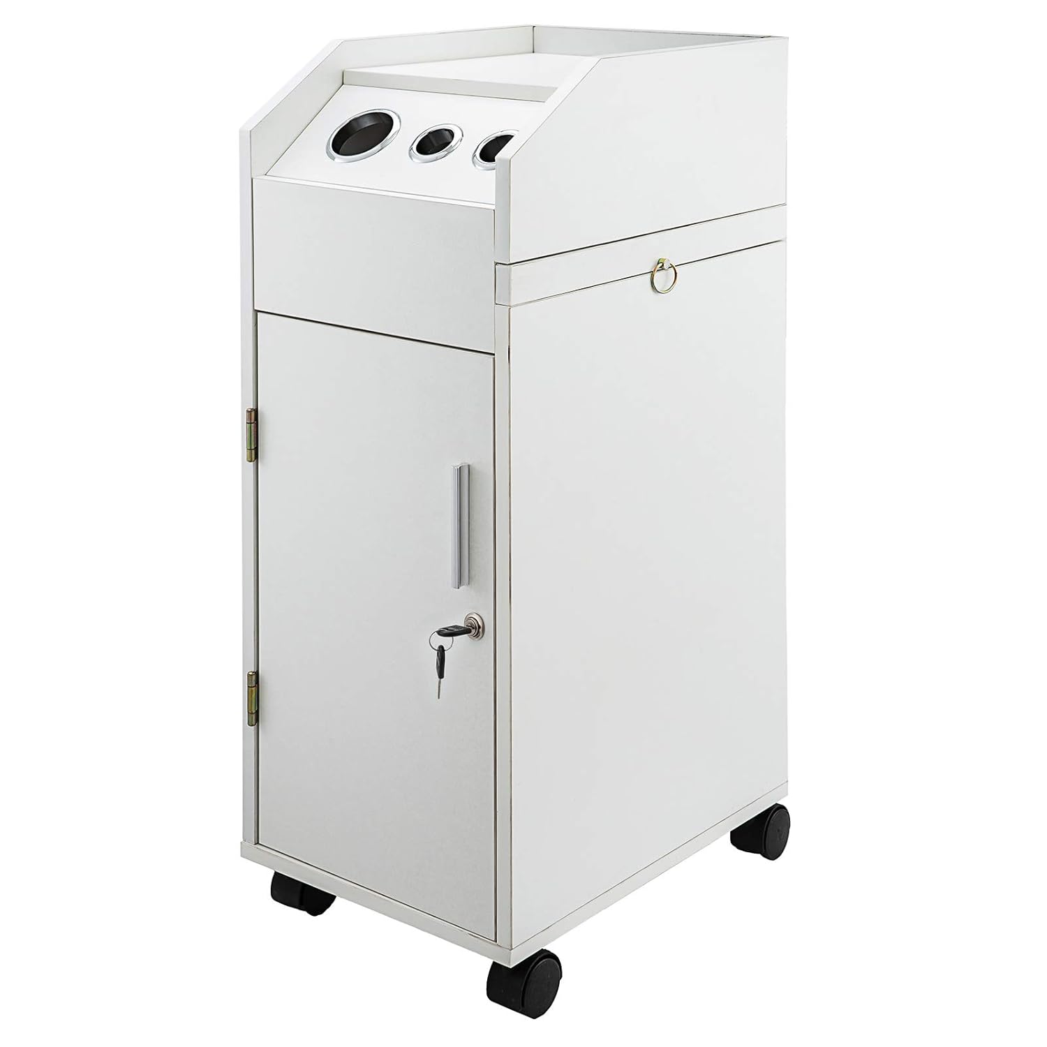 LOVSHARE Salon SPA Beauty Hairdressing Cart White Storage Trolley with 4 Drawers Rolling Wheels Lockable 2 Keys w/Hairdryer Holder Space-saving Side Tray: Beauty