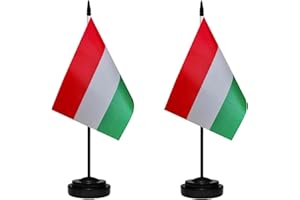 TIBIJOY Hungary Hungarian Small Mini Desk Flag Set Miniature Hungary Hungarian Table Office Flag with 13" Black Pole, Black Base, Miniature Hungary Deluxe Desktop Flag(2 Pack)