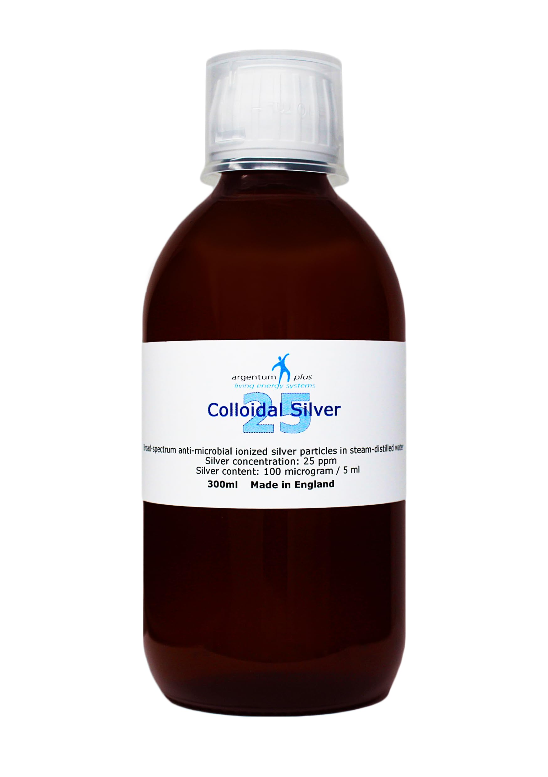 argentum plus - Colloidal Silver 25 ppm - 300 ml - in Amber Glass Bottle with 15 ml Dosage Cup