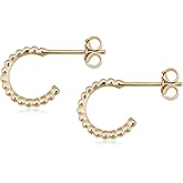 14k Yellow Gold Beaded Open Hoop Earrings | Made in Italy