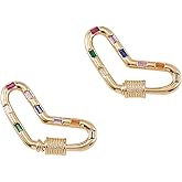 LiQunSweet 5 Pcs Heart Shape Brass Micro Pave Cubic Zirconia Colorful Screw Carabiner Lock Charms Clasp Keychain Clip Hook for Necklaces Jewelry Making - 30.5mm