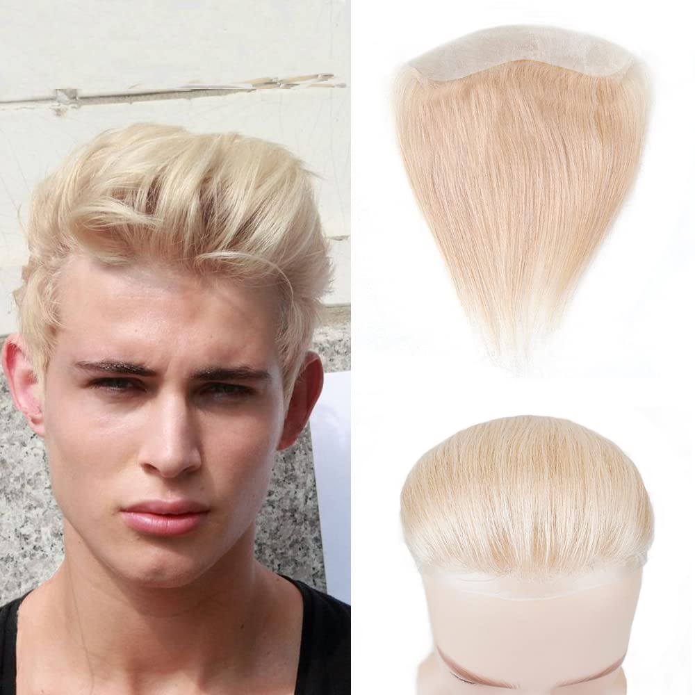 Lordhair V-Shape Frontal Hairpiece for Men, Natural Human Hair System with PU Thin Skin for Receding Hairline Coverage