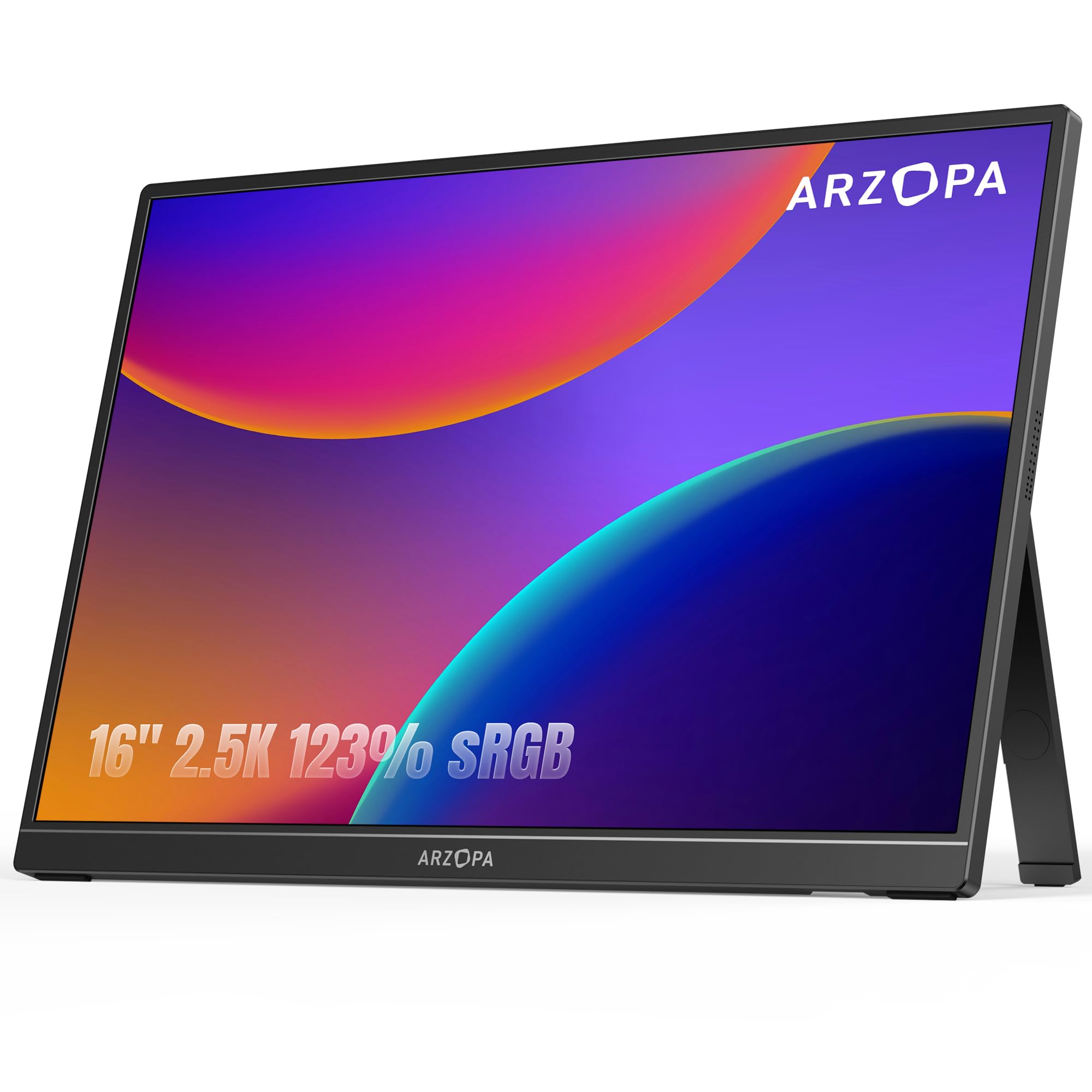 ARZOPA 16" 2.5K Portable Monitor, 2560x1600 QHD IPS Display 123% sRGB with Built-in Stand USB-C HDMI Eye Care External Second Screen for Mac Laptop Phone PS4/5 Xbox Switch -Z1RC