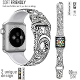 Apple Watch Band (Fantasia De Feleurs) - Unique Design - Soft TPU Silicone Apple Watch Band With Pin & Tuck 38mm (S/M Size)