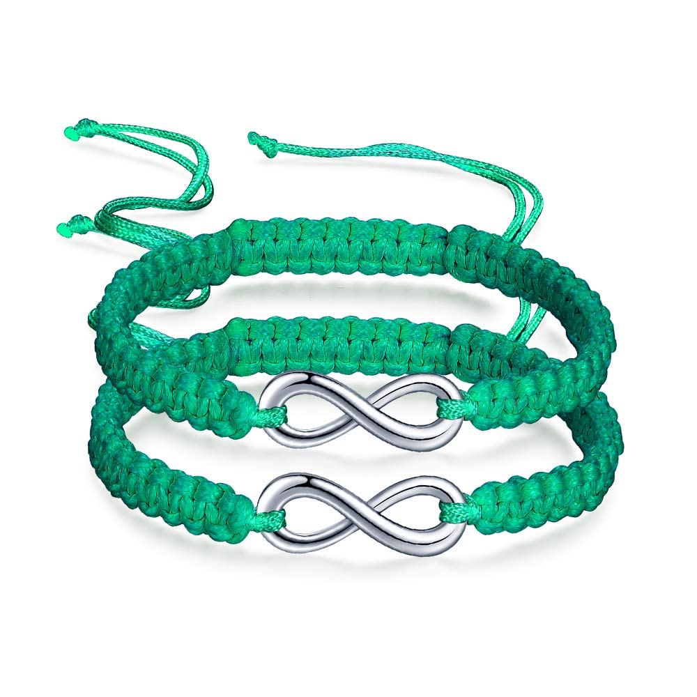 Women Girls Braided Bracelet, Stainless Steel Infinity Symbol Bracelets, Green, Handmade Bracelets Adjustable Chain 17-28CM (Two Pieces)