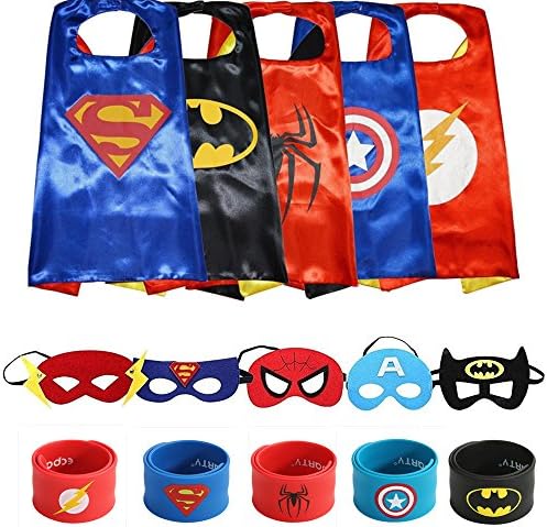 Ecparty Superheros Cape and Mask Matching Slap Bracelet for Kids Costume and Dress up (5Packs)