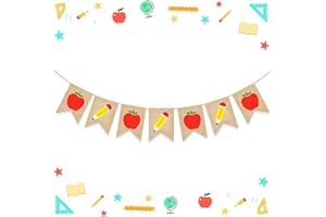 Shzbtdo Back to School Decorations, Pre-Strung Burlap Pencil Apple Garland Banner, Classroom Decor, First Day of Homeschool School Breakfast Decors (9.8FT)