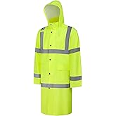 Uno Mejor Hi Vis Rain Jacket Rain Suits for Men, Hihg Visibility Waterproof Rain Coat with Hood, Class 3 Lightweight High Vis Rain Gear for Outdoor & Safety Work, Men Women, Yellow Long, XL