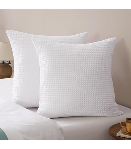 meadow park Stone Washed French Linen European Pillow Shams, Set of 2 Pieces, 26 inches x 26 inches Square Euro Sham, Super Soft, Ruffles Style, Cayenne Color