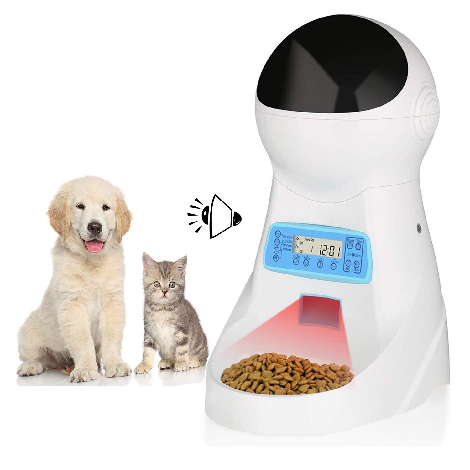 amzdeal Automatic Cat Feeder Pet Feeder Dog Food Dispenser with Time and  Meal Size Programmable, LCD Display and Meal Call Recorder Up to 4 Meals A  Day