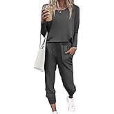 Ekouaer Women's Pajama Sets Casual 2Pcs Sleepwear Long Sleeve Pullover Tops Long Joggers Pants with Pockets