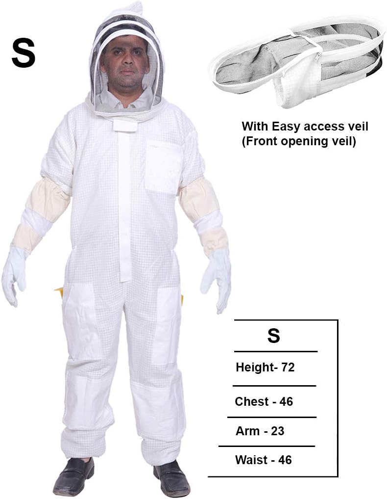 BEEATTIRE Ventilated Beekeeper Suit with Easy Access Veil 3 Layer Mesh Bee Suits Sting Proof Protection Beekeeping Suit (S)