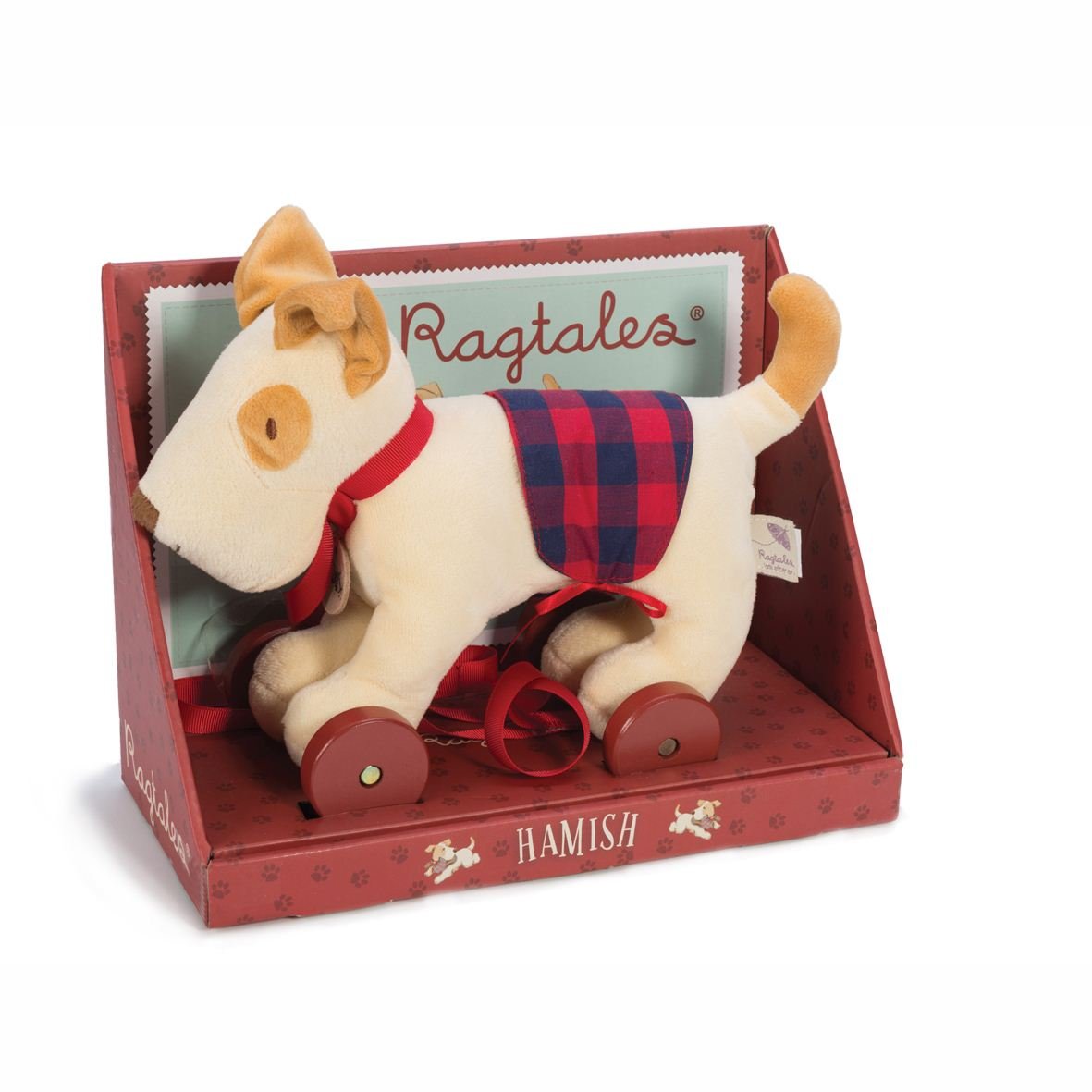 Ragtales RT503 Hamish Wooden Pull-Along Scottie Dog Soft Toy, Cream