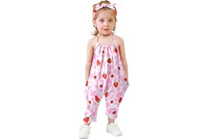RAISEVERN Toddler Girls Romper Jumpsuit Baby kids Strap Playsuit Summer Outfits Clothes with Headband size 1-5 Years