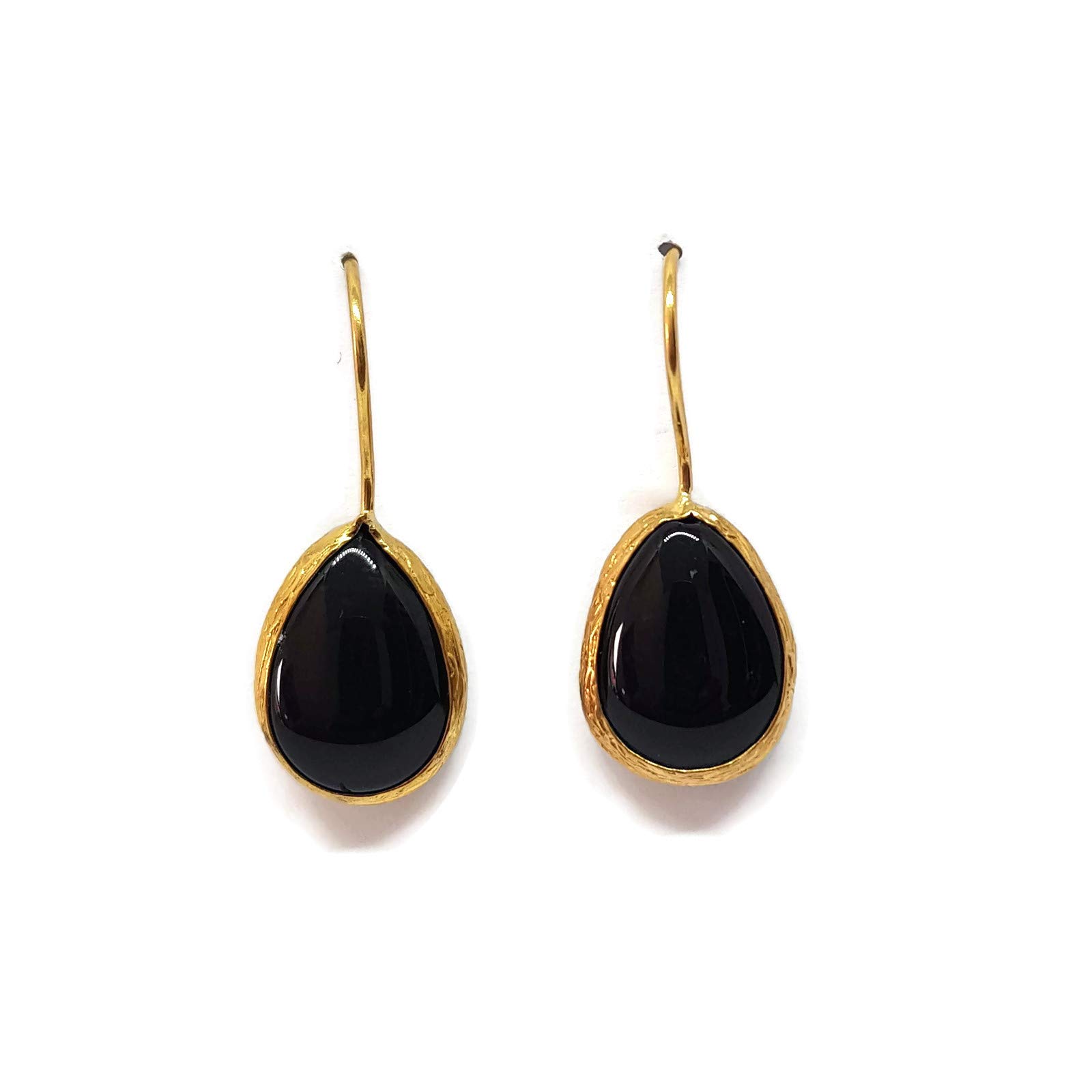 MYSTIC JEWELS by Dalia - Long Drop Earrings with Natural Stone Women Wedding (Black)