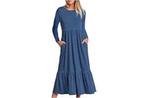 LCEPCY Women's Casual Short Sleeve Crewneck Swing Dress Casual Flowy Tiered Maxi Beach Dress with Pockets…