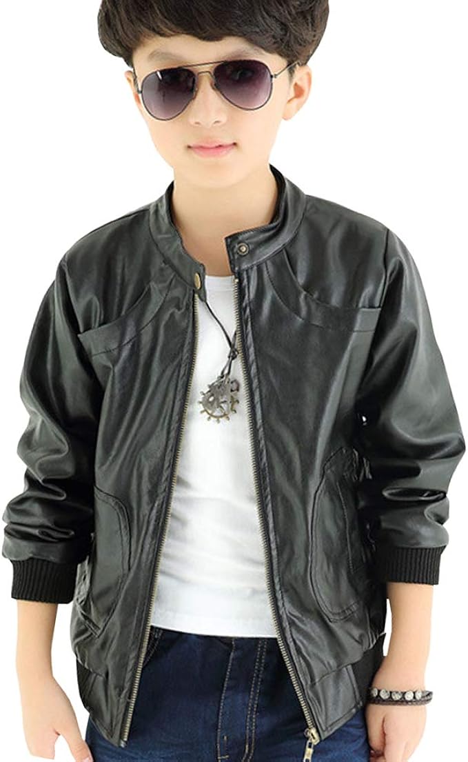 L PATTERN Kinder Lederjacke - Kunstleder Bikerjacke Für Mädchen & Jungen