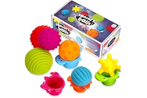 Lemostaar 6pc Sensory Balls for Baby - Textured Multi Ball Set for Babies & Toddlers, Squeezy Tactile Sensory Toys with Stacking Cup, Montessori Infant Baby Toys