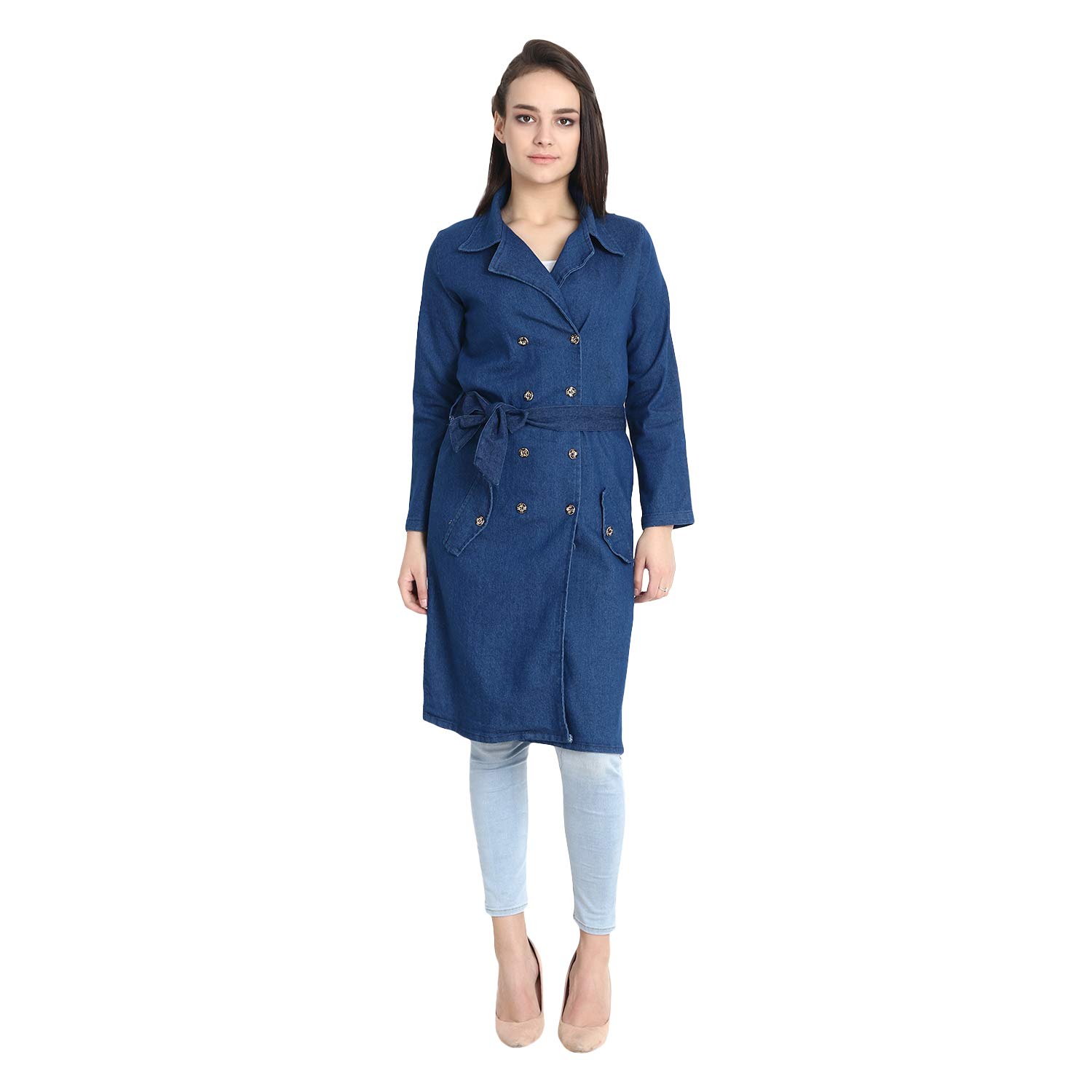 dimpy garments buynewtrend denim blue women's button coat with pocket cardigan