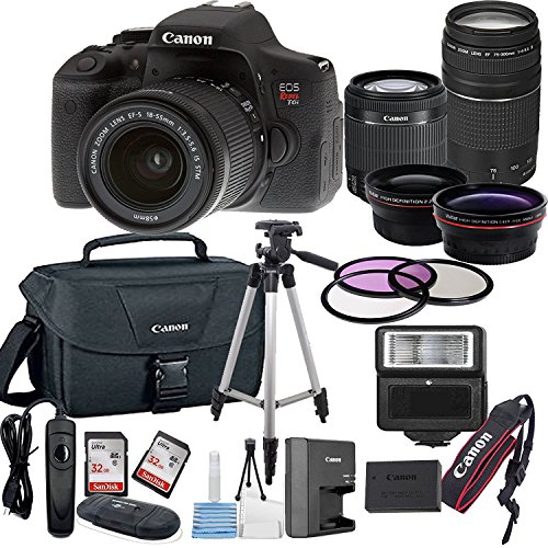 Canon EOS Rebel T6i Digital SLR Camera w/ EF-S 18-55mm IS STM + 75-300mm Zoom Lens Bundle includes Camera, Lenses, Filters, Bag, Memory Cards, Tripod, Flash and More - International Version - Thumbnail 3