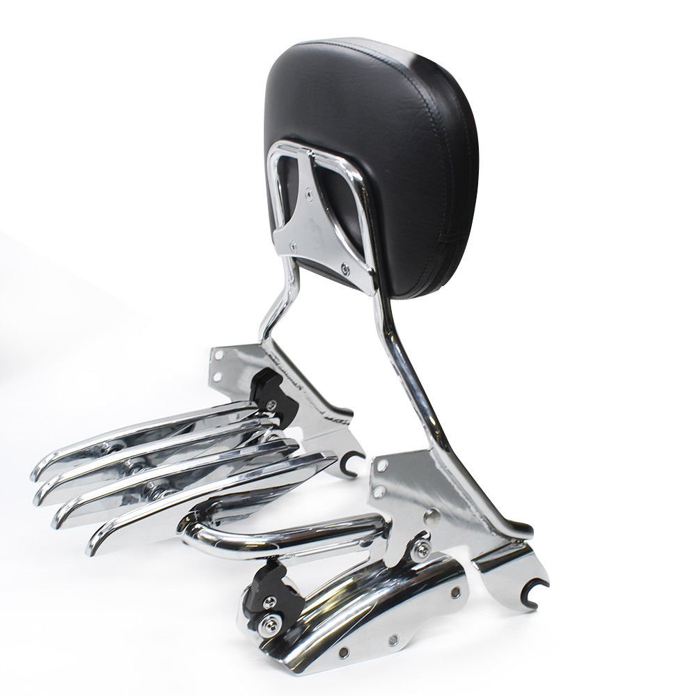 XHT Skull Detachable Sissy Bar Pad & Backrest For 2015-2017 Harley FLRT FreeWheeler | Leather & Iron, No Modification Needed
