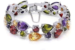 HERMOSA Classic Ladies Bracelet Garnet White Topaz Amethyst Citrine Peridot Pink Topza 7 Inches